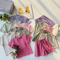 Load image into Gallery viewer, 2 Pieces Set Baby Kid Girls Solid Color Tops And Shorts Wholesale 240409136
