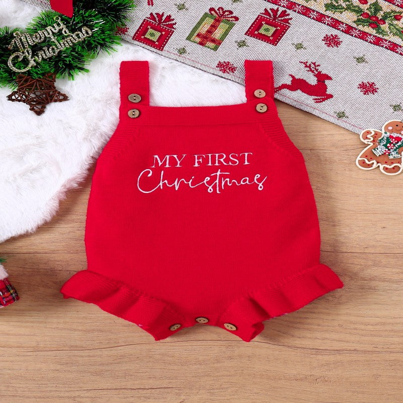 Baby Girls Solid Color Embroidered Christmas Rompers Wholesale 25101512