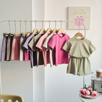 Load image into Gallery viewer, 2 Pieces Set Baby Kid Girls Solid Color Tops And Shorts Wholesale 240409136
