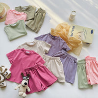 Load image into Gallery viewer, 2 Pieces Set Baby Kid Girls Solid Color Tops And Shorts Wholesale 240409136
