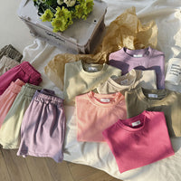 Load image into Gallery viewer, 2 Pieces Set Baby Kid Girls Solid Color Tops And Shorts Wholesale 240409136
