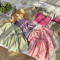 Load image into Gallery viewer, 2 Pieces Set Baby Kid Girls Solid Color Tops And Shorts Wholesale 240409136
