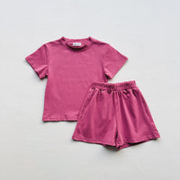 Load image into Gallery viewer, 2 Pieces Set Baby Kid Girls Solid Color Tops And Shorts Wholesale 240409136
