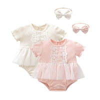 Load image into Gallery viewer, Baby Girls Solid Color Lace Rompers Wholesale 361610805
