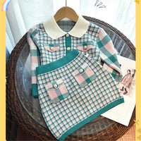 Load image into Gallery viewer, 2 Pieces Set Baby Kid Girls Checked Crochet Cardigan And Skirts Wholesale 220927242
