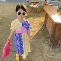 Load image into Gallery viewer, Baby Kid Girls Color-blocking Checked Dresses Wholesale 230227732
