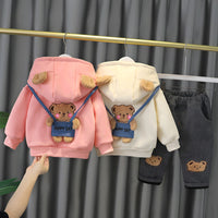 Load image into Gallery viewer, 2 Pieces Set Baby Kid Girls Boys Animals Embroidered Hoodies Swearshirts And Cartoon Pants Wholesale 211125358
