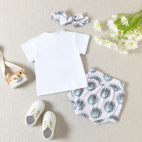 Load image into Gallery viewer, 3 Pieces Set Baby Girls Letters T-Shirts Cartoon Print Shorts And Bow Headwear Wholesale 230407514

