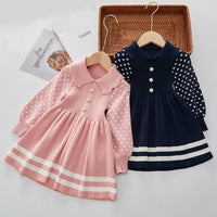 Load image into Gallery viewer, Baby Kid Girls Striped Polka dots Crochet Dresses Wholesale 220927283
