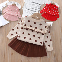 Load image into Gallery viewer, 2 Pieces Set Baby Kid Girls Polka dots Crochet Sweaters And Skirts Wholesale 220823128
