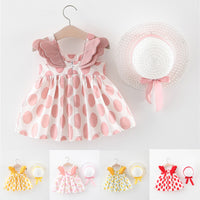 Load image into Gallery viewer, Baby Kid Girls Flower Polka dots Wings Print Dresses And Hats Wholesale 22033090
