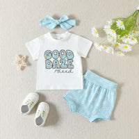 Load image into Gallery viewer, 3 Pieces Set Baby Girls Letters Flower Print T-Shirts Shorts And Bow Headwear Wholesale 230407513
