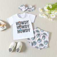 Load image into Gallery viewer, 3 Pieces Set Baby Girls Letters T-Shirts Cartoon Print Shorts And Bow Headwear Wholesale 230407514
