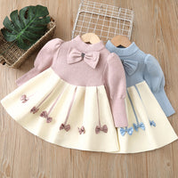 Load image into Gallery viewer, Baby Kid Girls Color-blocking Bow Crochet Dresses Wholesale 220819370
