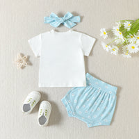 Load image into Gallery viewer, 3 Pieces Set Baby Girls Letters Flower Print T-Shirts Shorts And Bow Headwear Wholesale 230407513
