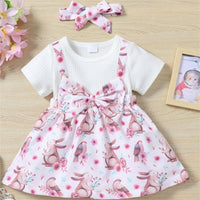 Load image into Gallery viewer, Baby Kid Girls Flower Animals Bow Muslin&amp;Ribbed Print Dresses Wholesale 220610351

