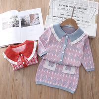 Load image into Gallery viewer, 2 Pieces Set Baby Kid Girls Checked Crochet Cardigan And Skirts Wholesale 220909318
