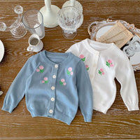 Load image into Gallery viewer, Baby Kid Unisex Flower Embroidered Crochet Cardigan Wholesale 220906347
