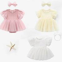 Load image into Gallery viewer, Baby Girls Solid Color Bow Lace Dresses Rompers Wholesale 221010794
