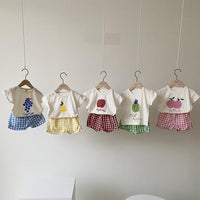 Load image into Gallery viewer, 2 Pieces Set Baby Girls Boys Letters Fruit Print T-Shirts And Checked Shorts Wholesale 22051743
