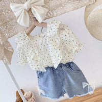 Load image into Gallery viewer, 2 Pieces Set Kid Girls Polka dots Blouses And Solid Color Shorts Wholesale 220524273
