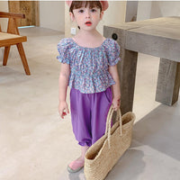 Load image into Gallery viewer, 2 Pieces Set Kid Girls Flower Print Tops And Solid Color Pants Wholesale 220524291
