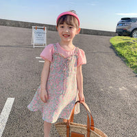 Load image into Gallery viewer, 2 Pieces Set Kid Girls Flower Bow Print Dresses And Tops Wholesale 220524220
