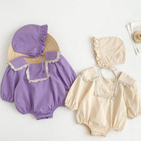 Load image into Gallery viewer, 2 Pieces Set Baby Girls Solid Color Rompers And Hats Wholesale 220906668
