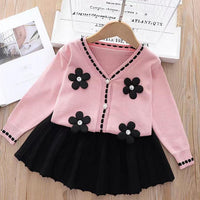 Load image into Gallery viewer, 2 Pieces Set Baby Kid Girls Flower Cardigan And Solid Color Skirts Wholesale 220909442
