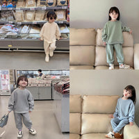 Load image into Gallery viewer, 2 Pieces Set Baby Kid Girls Boys Solid Color Tops And Pants Wholesale 25071503
