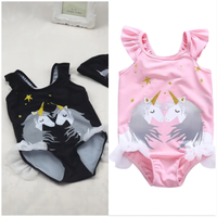 Load image into Gallery viewer, Baby Kid Girls Star Unicorn Print Beach Rompers Swimwears Wholesale 22041228
