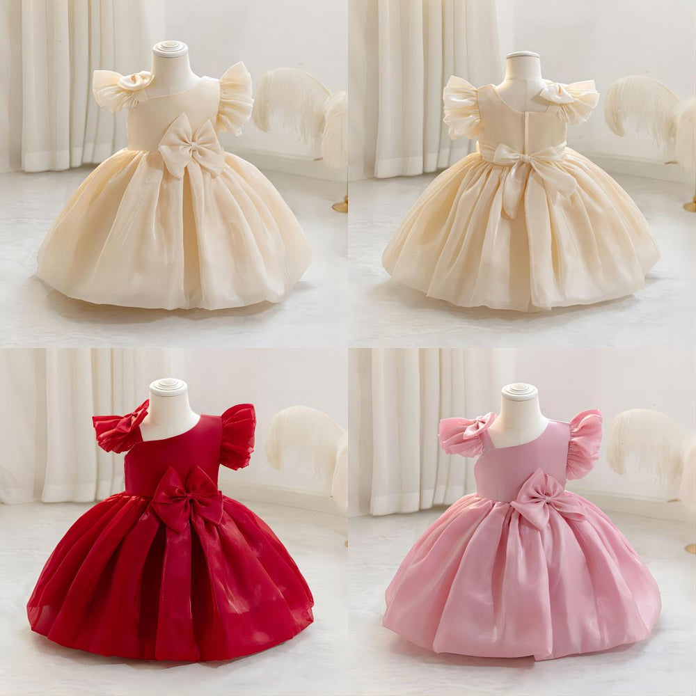open lace back dress Elegant Baby Girl Dress Toddler Party Communion Baptism Wedding Princess Dress, Champagne / 3-4 Years (110cm) main image 1