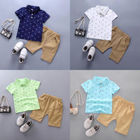 Load image into Gallery viewer, 2 Pieces Set Baby Kid Boys Print Polo Shirts And Solid Color Shorts Wholesale 250604106

