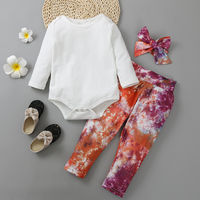 Load image into Gallery viewer, 3 Pieces Set Baby Girls Solid Color Rompers Tie Dye Pants And Bow Headwear Wholesale 75016840
