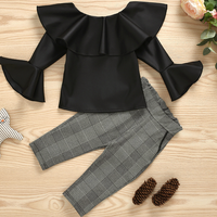 Load image into Gallery viewer, 2 Pieces Set Baby Kid Girls Solid Color Tops And Checked Pants Wholesale 05257484
