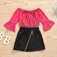 Load image into Gallery viewer, 2 Pieces Set Baby Kid Girls Solid Color Tops And Skirts Wholesale 29427480
