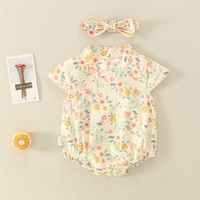 Load image into Gallery viewer, Baby Girls Flower Print Rompers And Accessories Bow Headwear Wholesale 220414175
