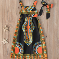 Load image into Gallery viewer, 2 Pieces Set Baby Kid Girls Bohemian Print Dresses And Bow Headwear Wholesale 93037468
