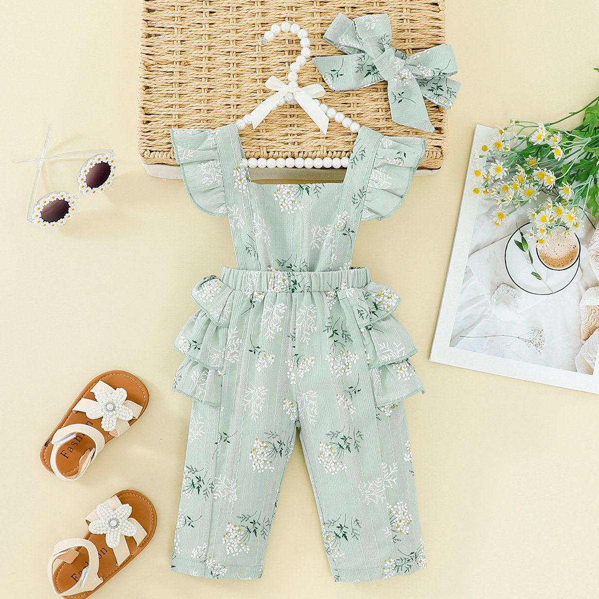 Baby Girls Flower Print Jumpsuits Wholesale 20240410