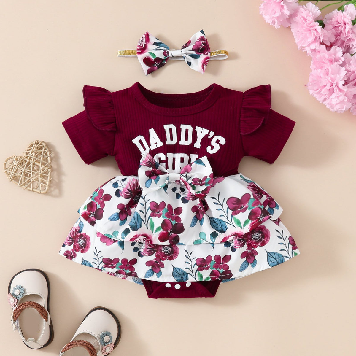 Baby Girls Letters Flower Print Rompers Wholesale 20240404
