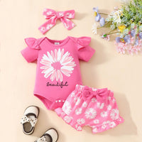 Load image into Gallery viewer, 2 Pieces Set Baby Girls Letters Print Rompers And Flower Shorts Wholesale 24040405
