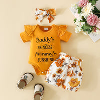 Load image into Gallery viewer, 2 Pieces Set Baby Girls Letters Print Rompers And Flower Shorts Wholesale 20240407
