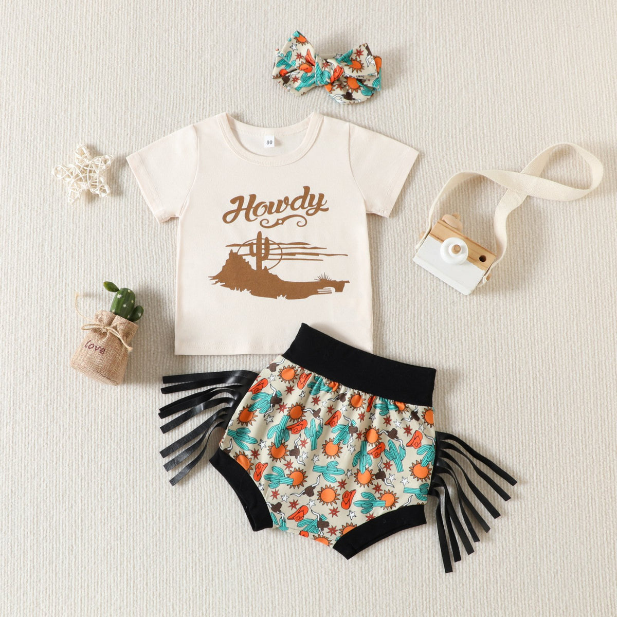 2 Pieces Set Baby Kid Girls Letters Print T-Shirts Cartoon Plant And Alphabet Shorts Wholesale 23040766