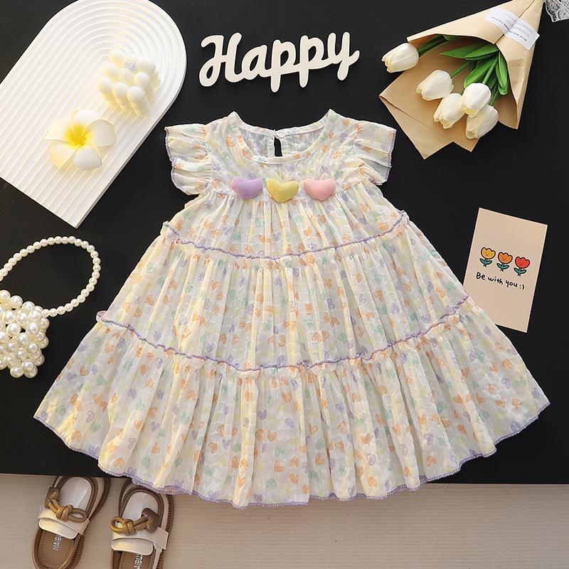 Baby Girls Love heart Print Dresses Wholesale 20240416