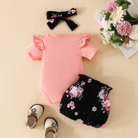 Load image into Gallery viewer, 2 Pieces Set Baby Girls Letters Print Rompers And Flower Shorts Wholesale 20240407
