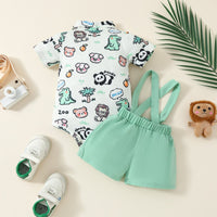 Load image into Gallery viewer, 2 Pieces Set Baby Boys Dinosaur Car Cartoon Print Rompers And Solid Color Shorts Wholesale 20240415
