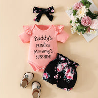 Load image into Gallery viewer, 2 Pieces Set Baby Girls Letters Print Rompers And Flower Shorts Wholesale 20240407
