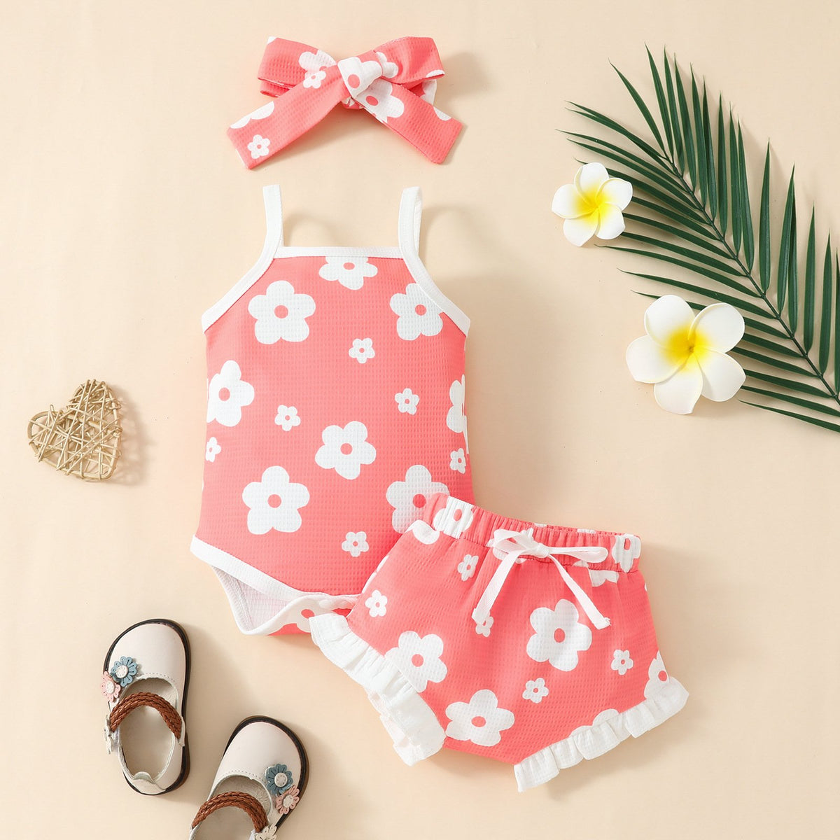 2 Pieces Set Baby Girls Flower Print Tank Tops And Shorts Wholesale 20240413