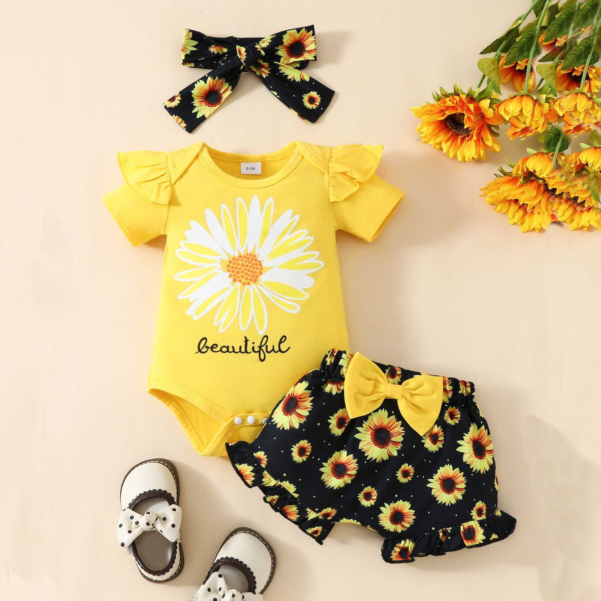 2 Pieces Set Baby Girls Letters Print Rompers And Flower Shorts Wholesale 24040405