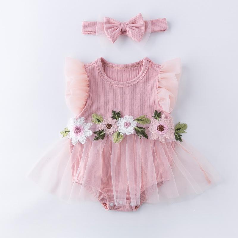 Baby Girls Flower Embroidered Rompers Wholesale 24040965
